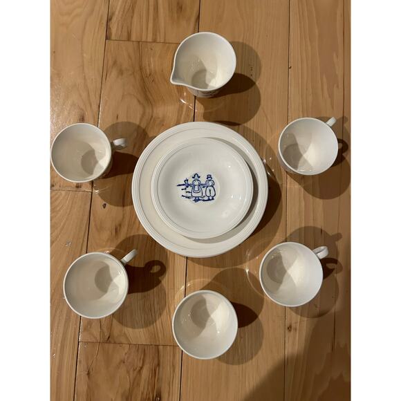 RARE VTG 14 Piece Tea Set Edwin M Knowles China Semi Vitreous Dutch Boy & Girl - Picture 5 of 14